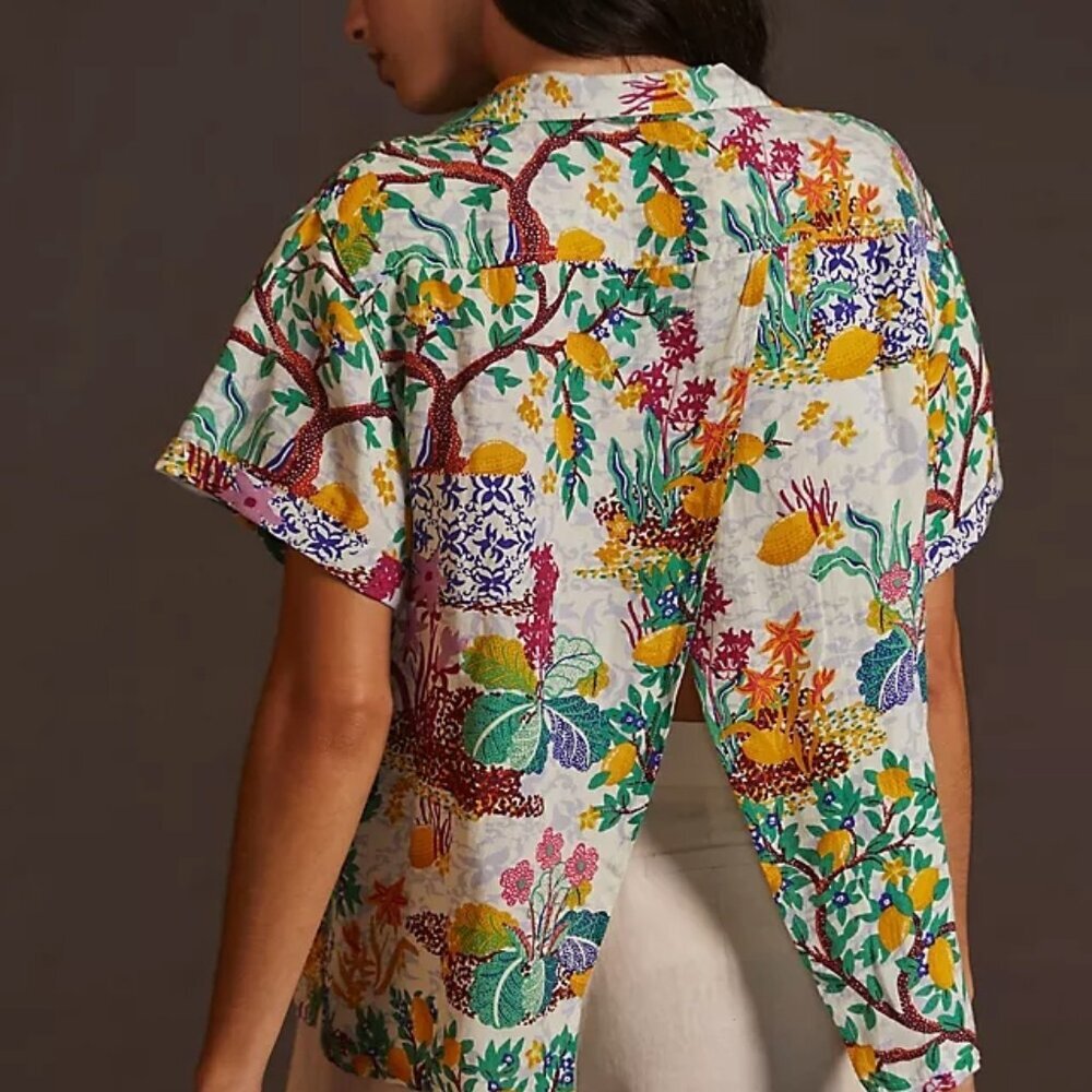 Anthropologie maeve women XS classic surf lemon linen blend short sleeve shirt. - Picture 4 of 12